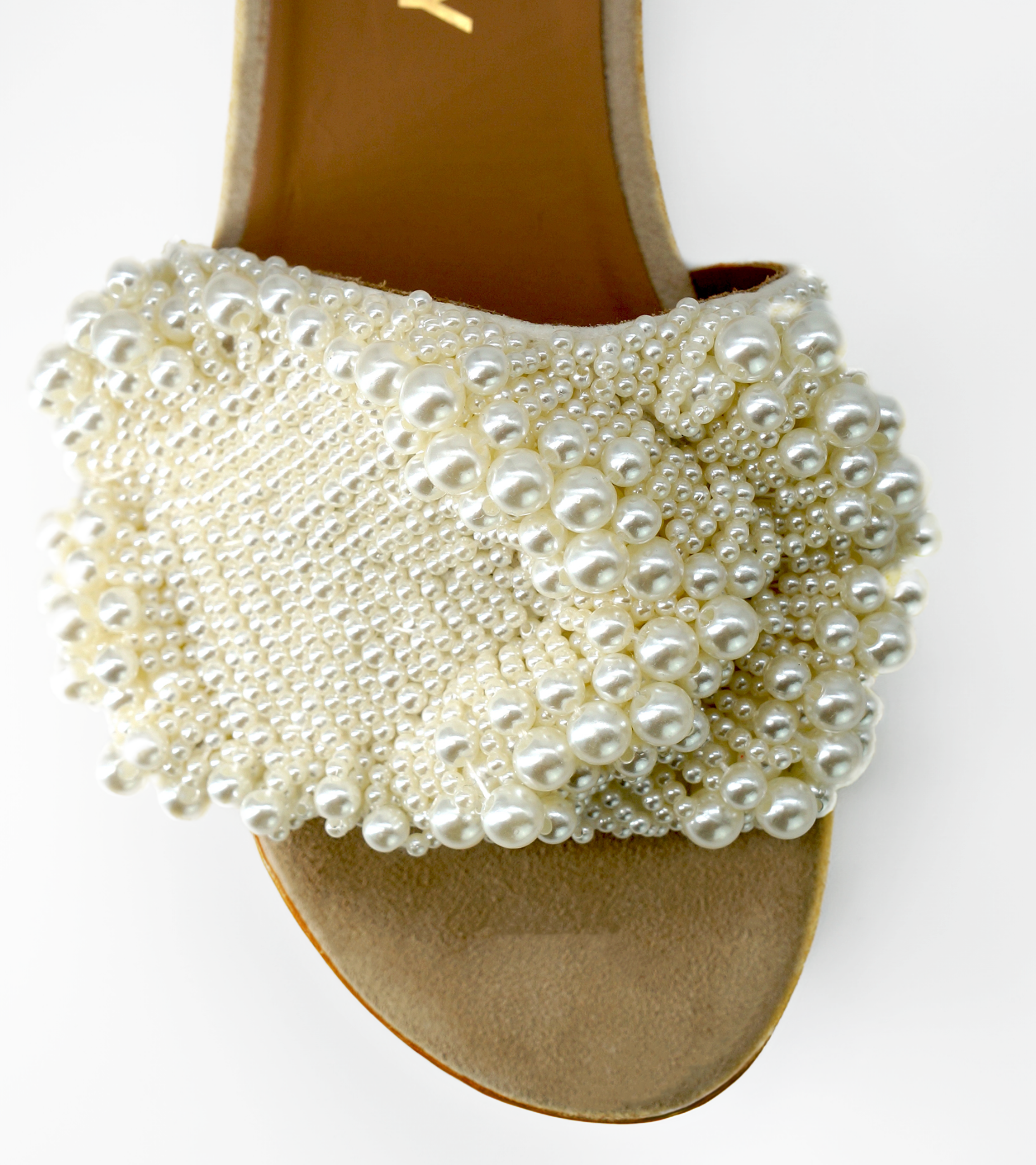 NUR ITALY Bianca White Pearl Flat Sandals, color, white and tan