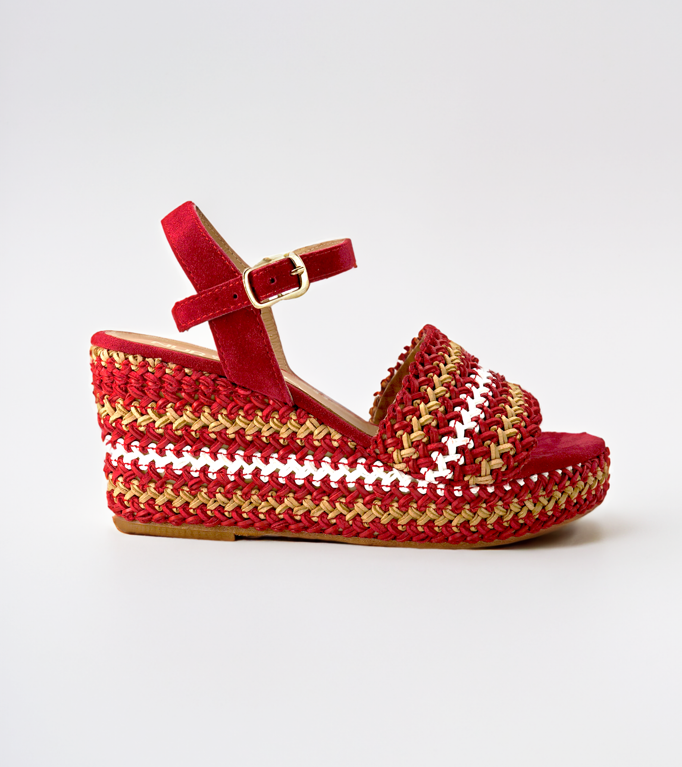 NUR ITALY Chiara Raffia Wedge Sandal, Main, color, RED