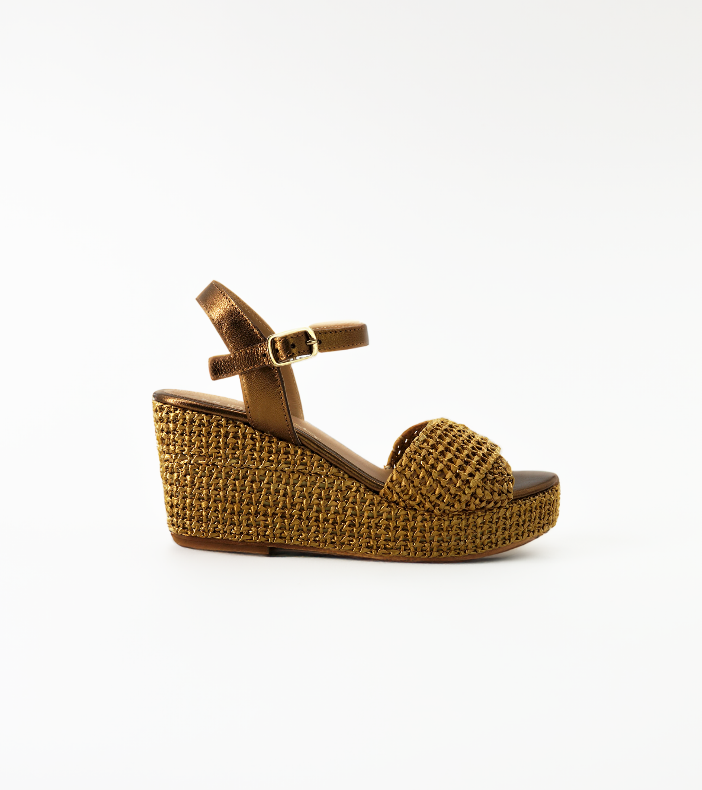 NUR ITALY Francesca Raffia Wedge Sandal, color, bronze
