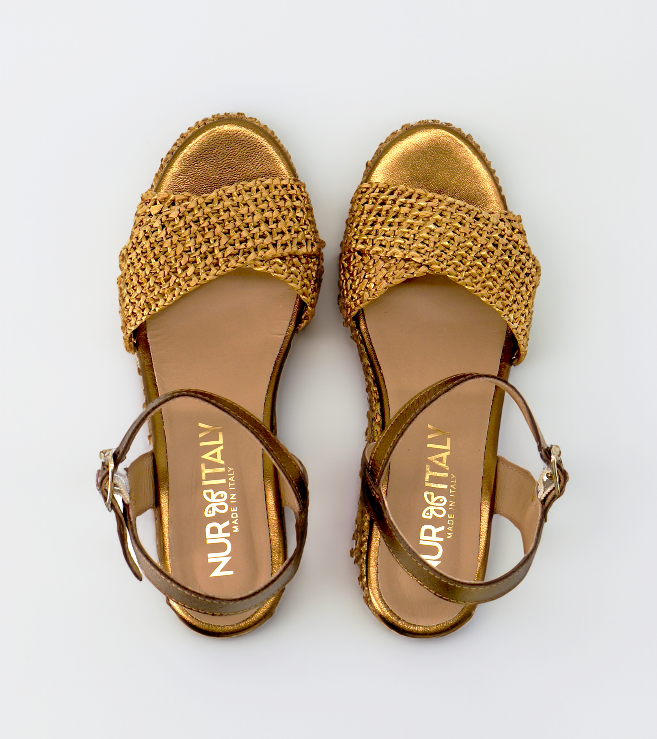 NUR ITALY Francesca Raffia Wedge Sandal, color, bronze
