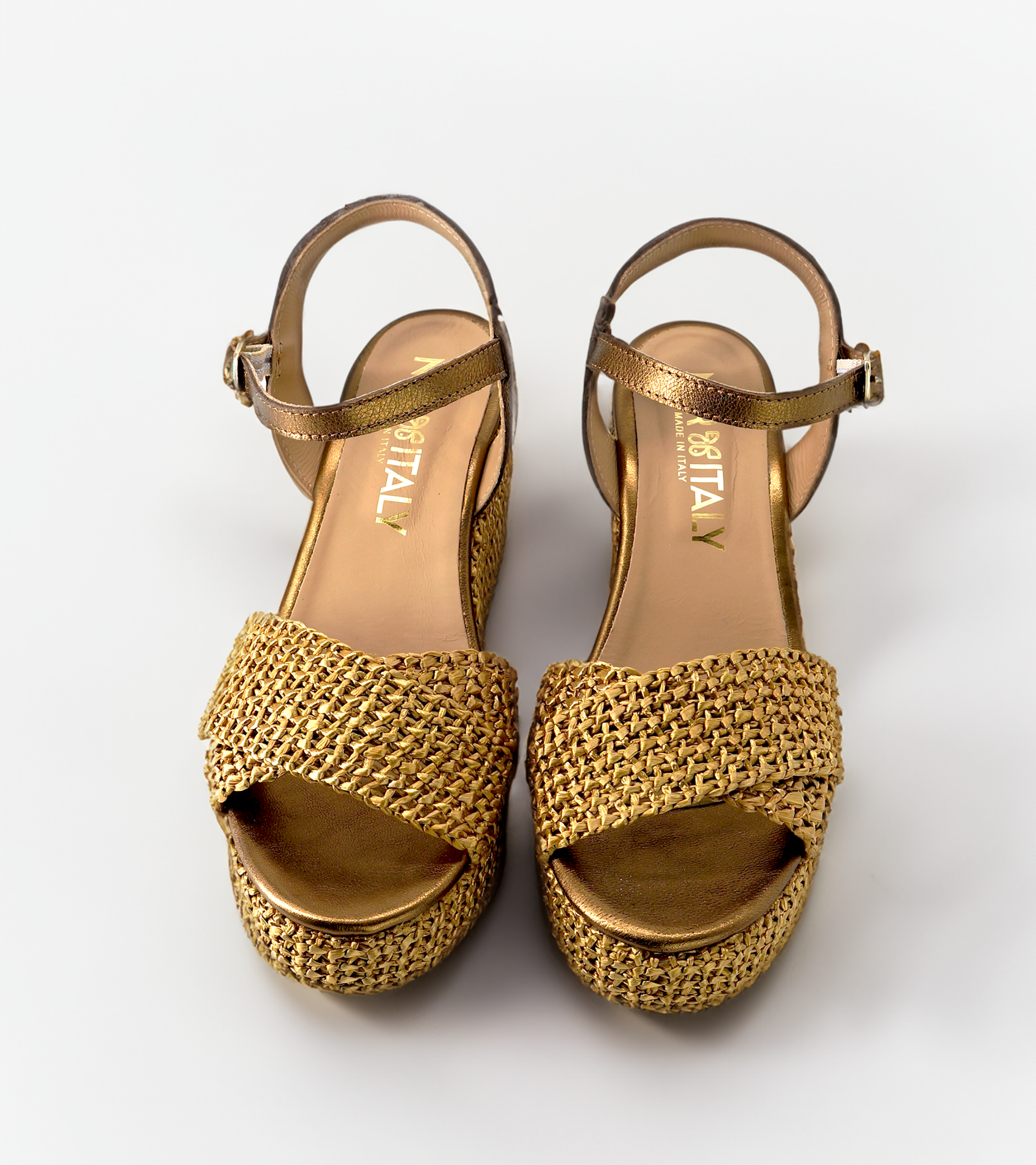 NUR ITALY Francesca Raffia Wedge Sandal, color, bronze