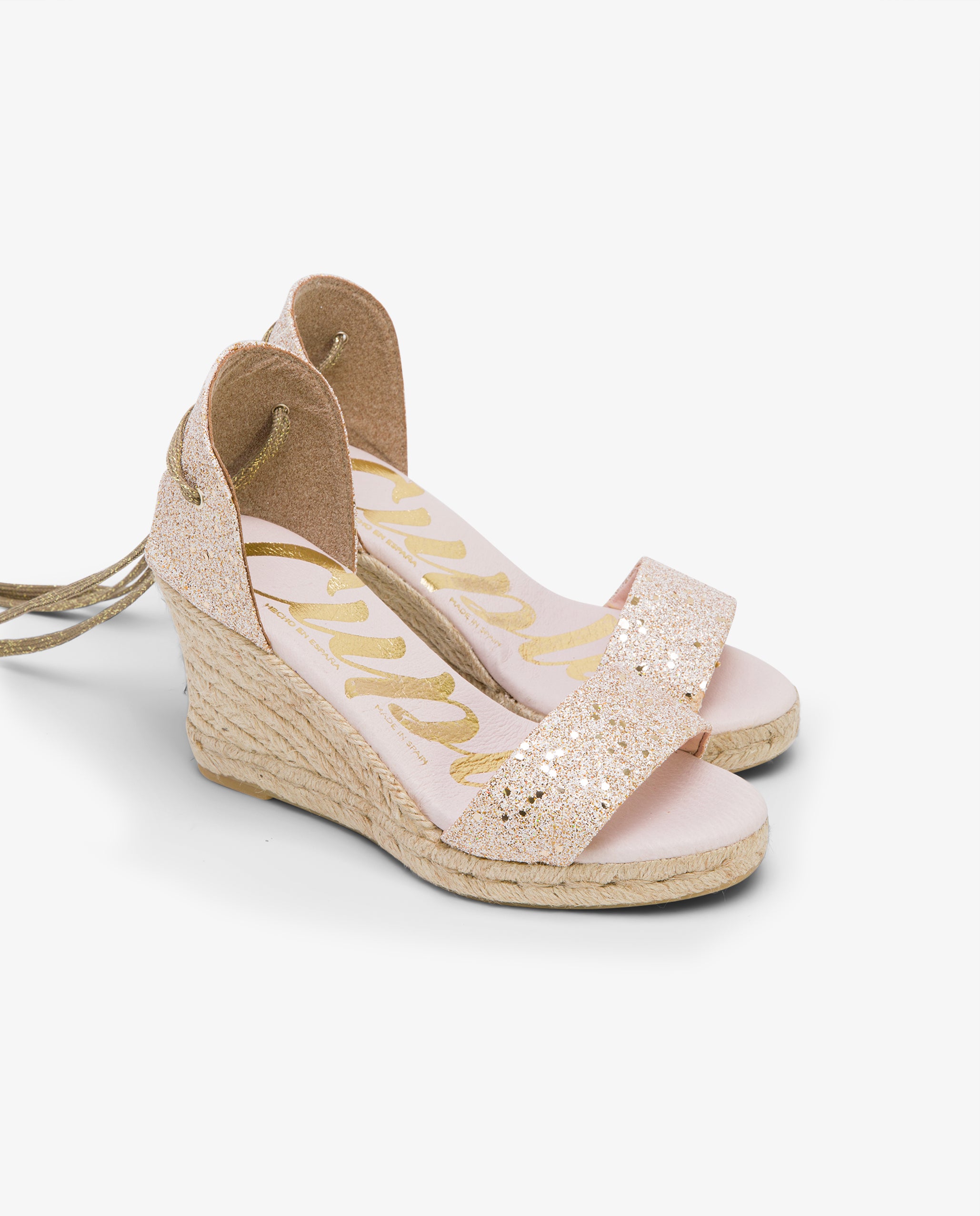 NUR ITALY CUPLE Manuela Glitter Wedge Sandal, Lace-up ankle, color, ROSE GOLD