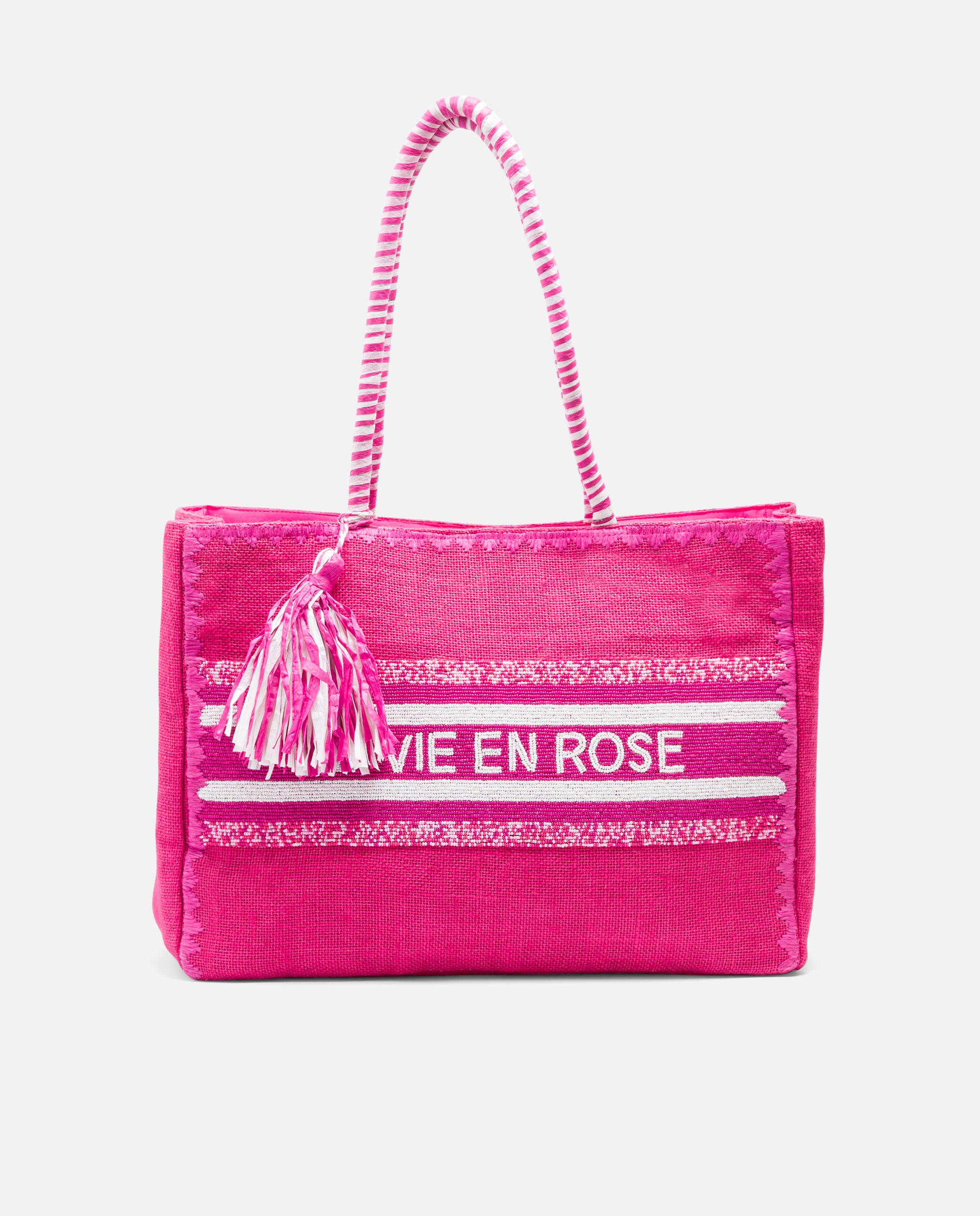 NUR ITALY CUPLE Lola Pink Beaded Bag, color, WHIITE AND PINK