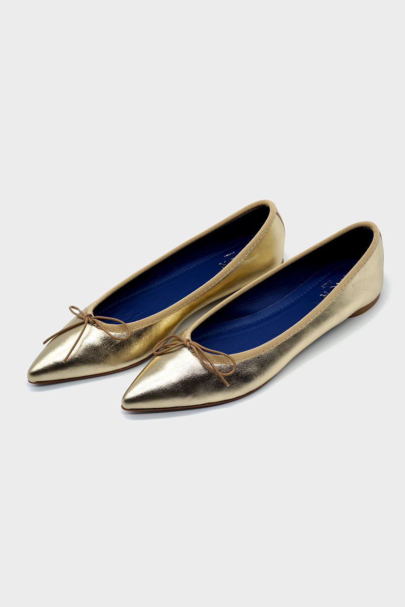NUR ITALY Isabella Metallic Pointed-Toe Ballerina Flat, color, Gold #color_venezia gold