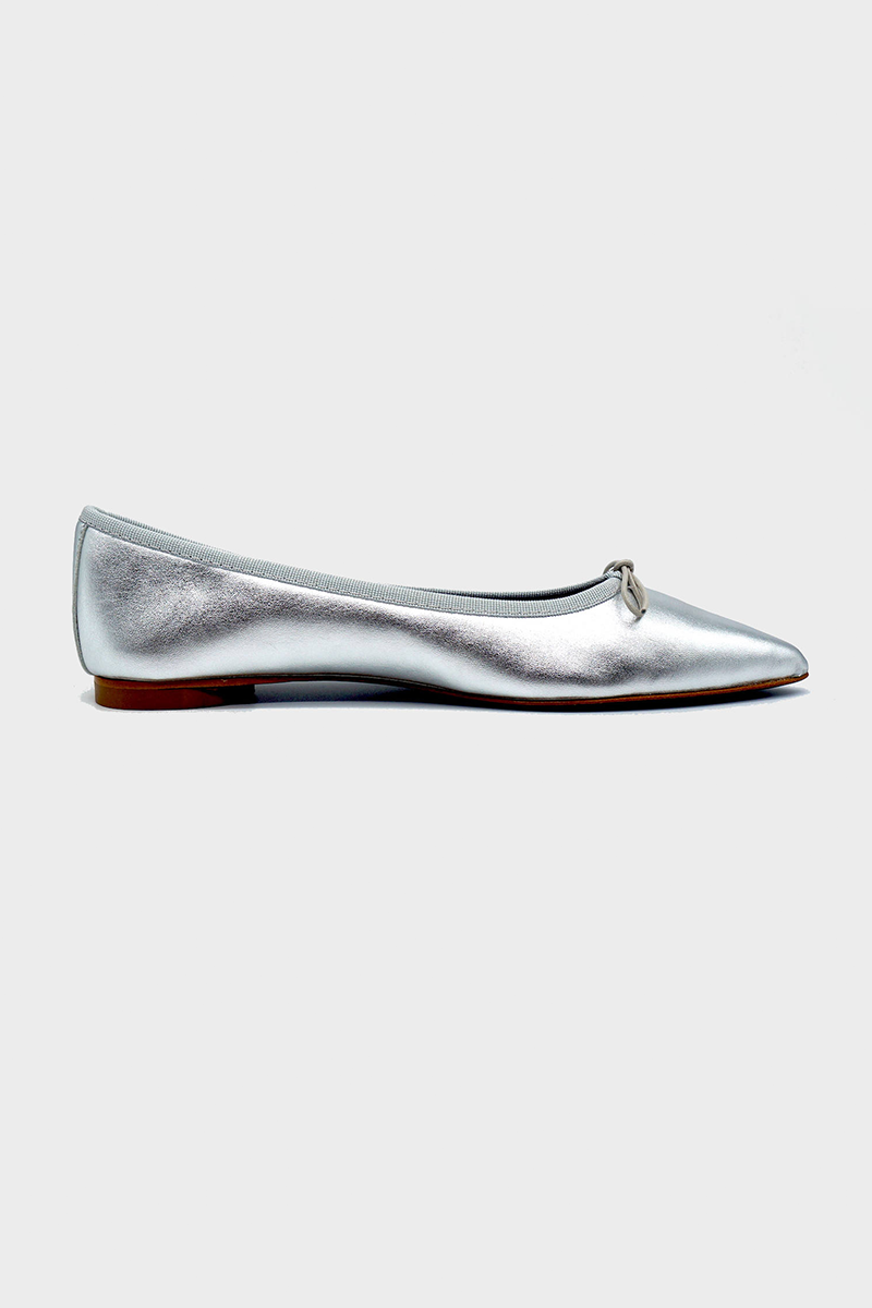 NUR ITALY Isabella Metallic Pointed-Toe Ballerina Flat, color, Silver #color_napoli silver