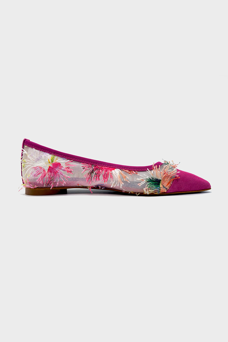 NUR ITALY Margherita Mesh Pointed-Toe Flat, floral detail, main color, FUCHSIA #color_bari fuchsia