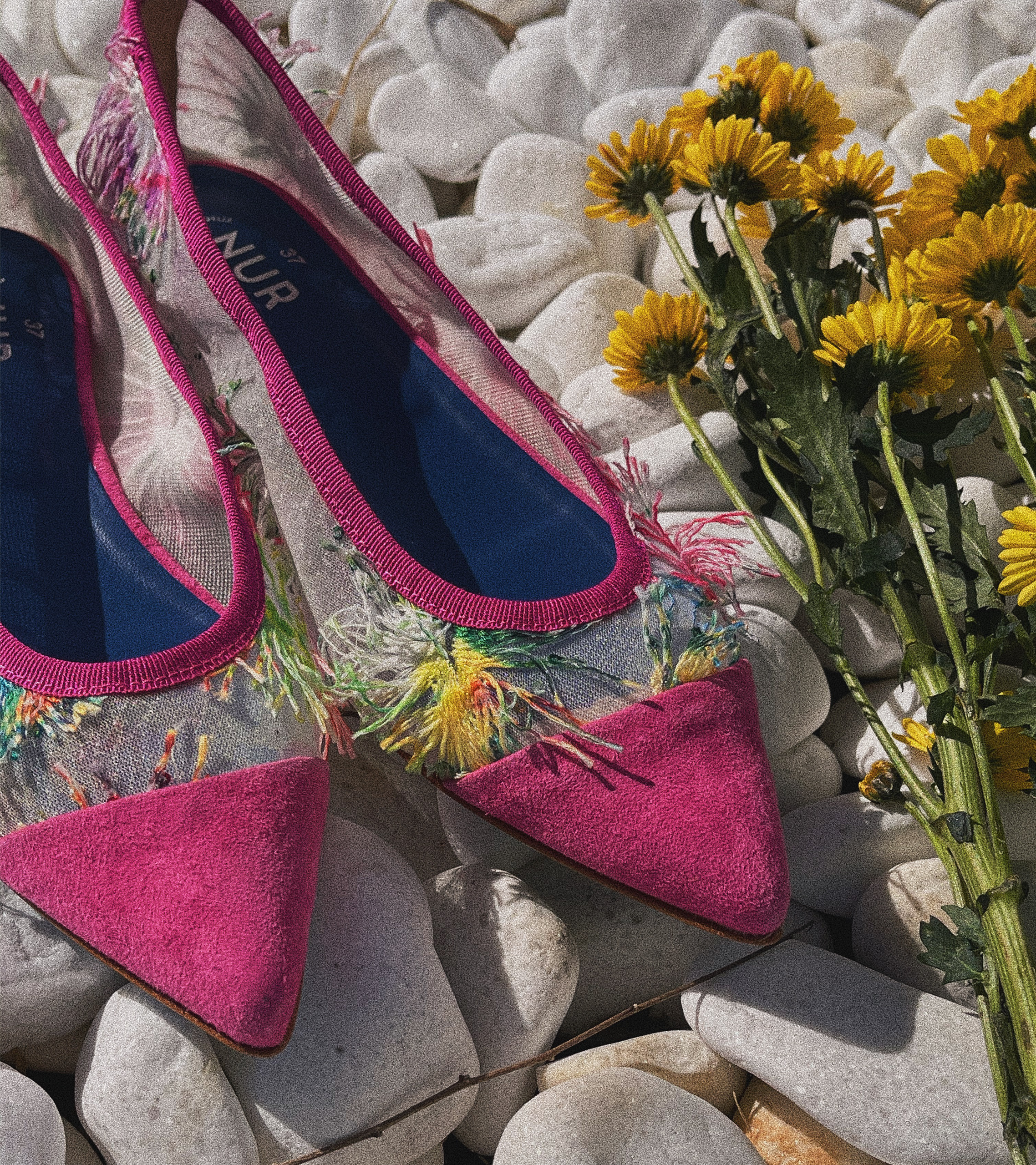 NUR ITALY Margherita Mesh Pointed-Toe Flat, floral detail, main color, FUCHSIA #color_bari fuchsia