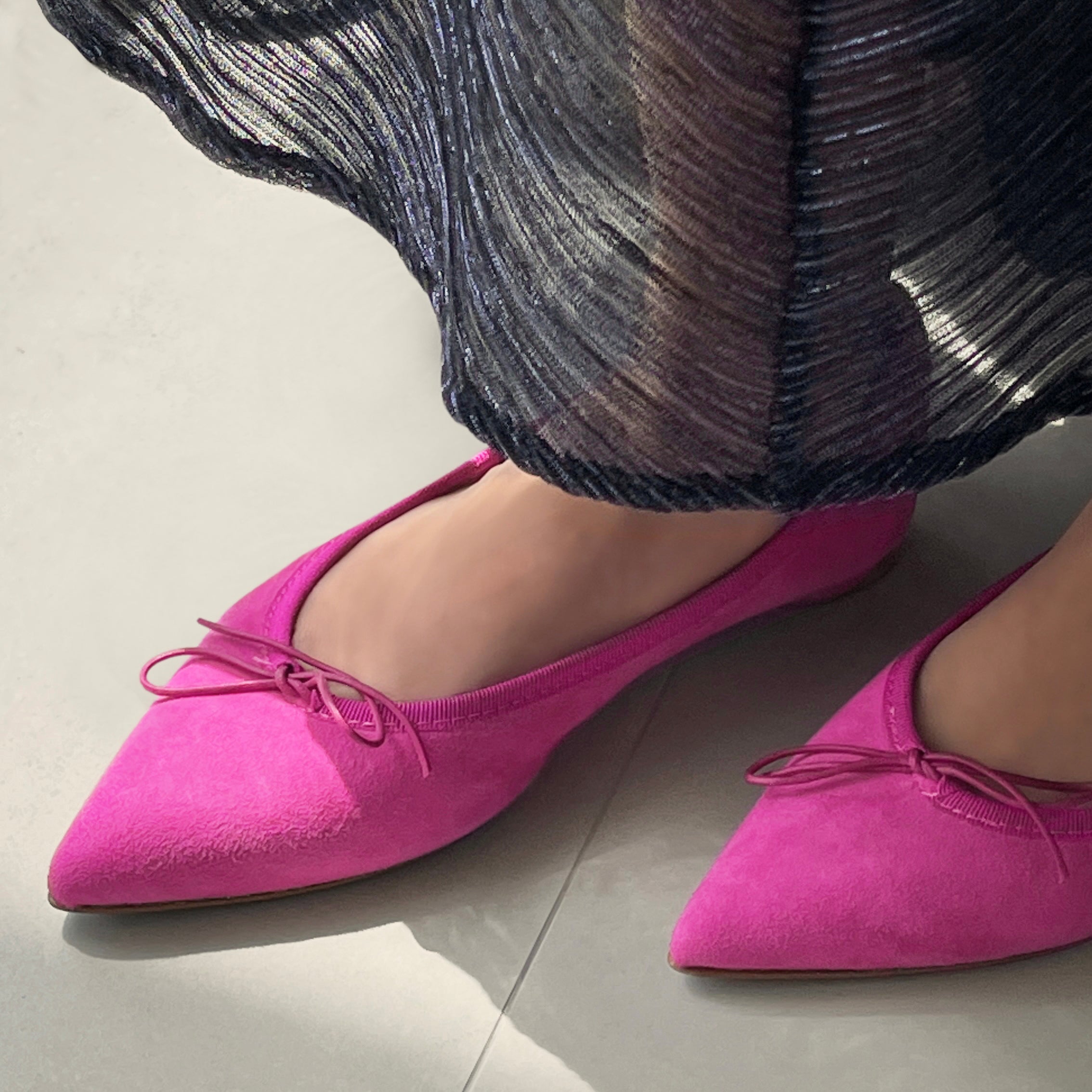 Zoom in photo of Isabella Suede Pointed-Toe Balelrina Flats, Color, FUCHSIA #color_bari fuchsia